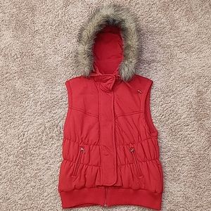 INC Cloth Puffer Vest with Faux Fur Hood